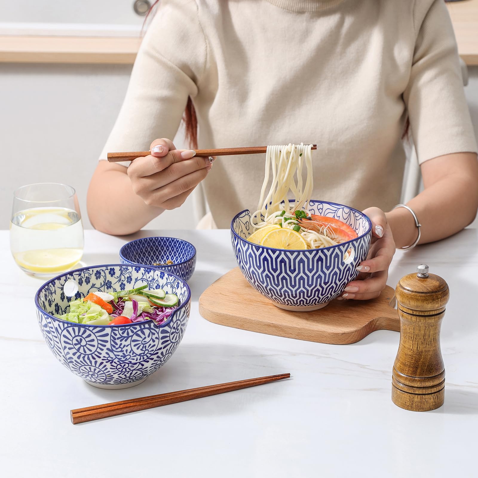Selamica tazones ramen set de cuatro piezas para familias