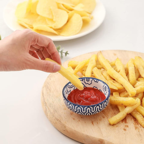 Selamica tazon salsa mini ceramico azul vintage, perfecto para aperitivos
