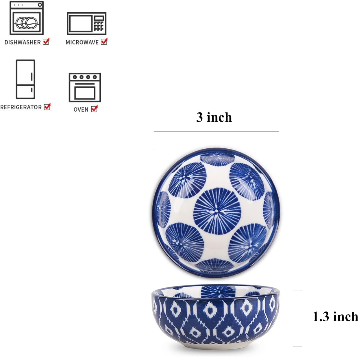 Selamica tazon sushi mini ceramico azul vintage, ideal para porciones