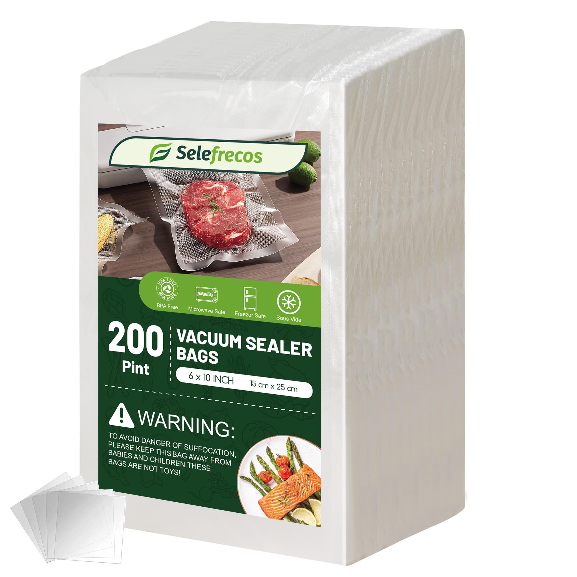 Selefrecos bolsas-vacio 6x10, sellado eficaz para carnes.
