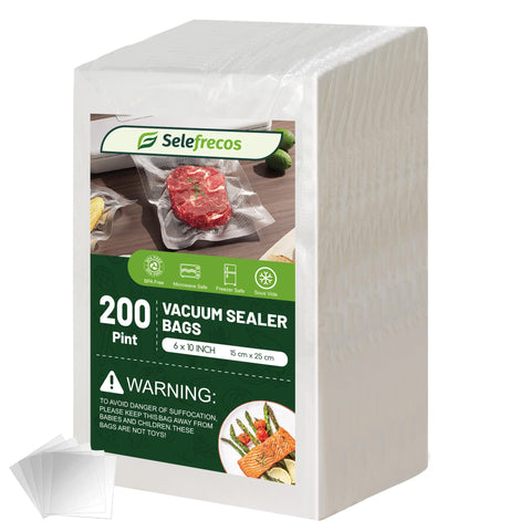 Selefrecos bolsas-vacio 6x10, sellado eficaz para carnes.