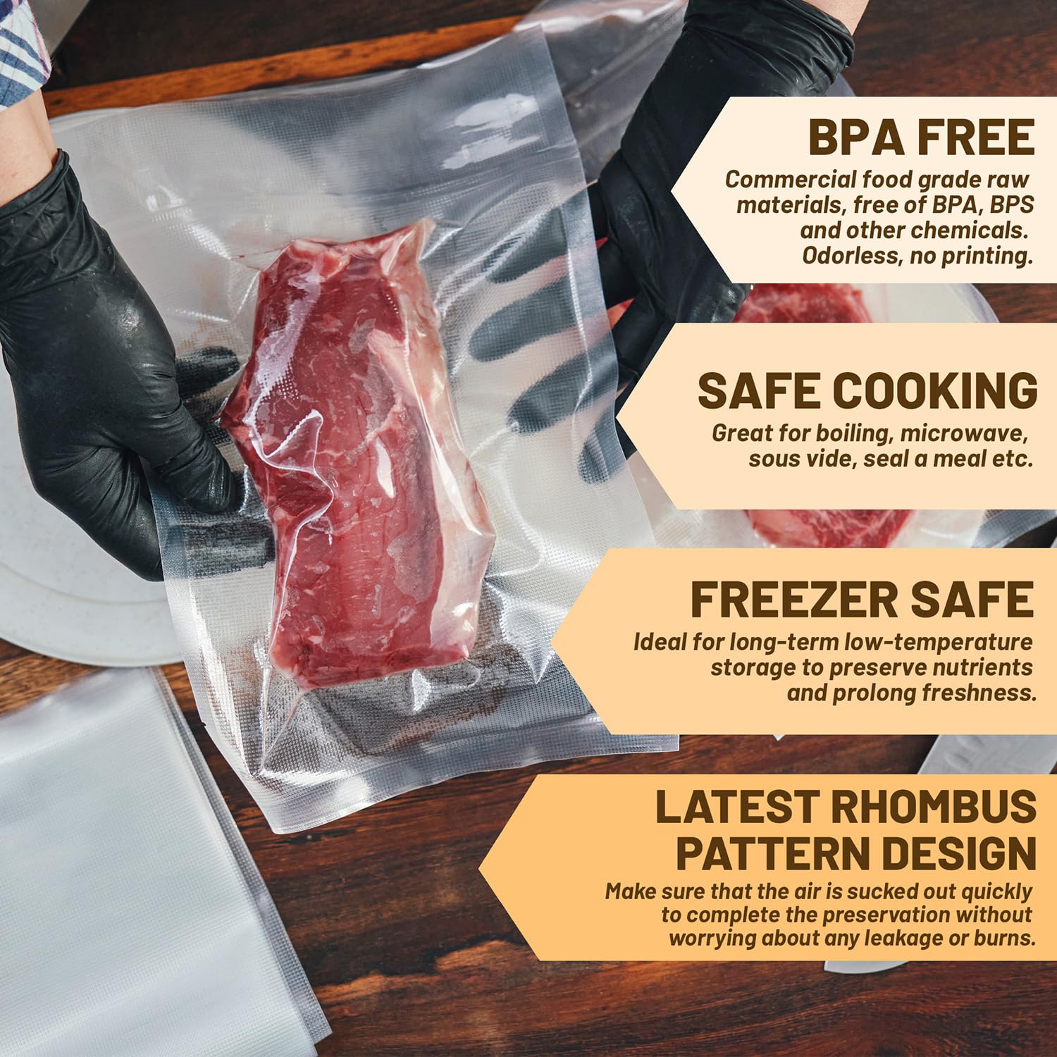 Selefrecos bolsas-vacio 6x10, aptas para sous vide y planificado.