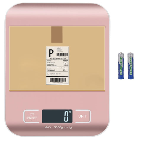 Balanza Selegere con panel de acero inoxidable rosa, diseño duradero para cocina y oficina.