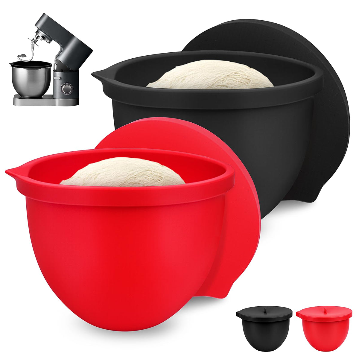 SelfTek funda de tazón para KitchenAid 5Qt negra, facilita almacenamiento y mezcla.