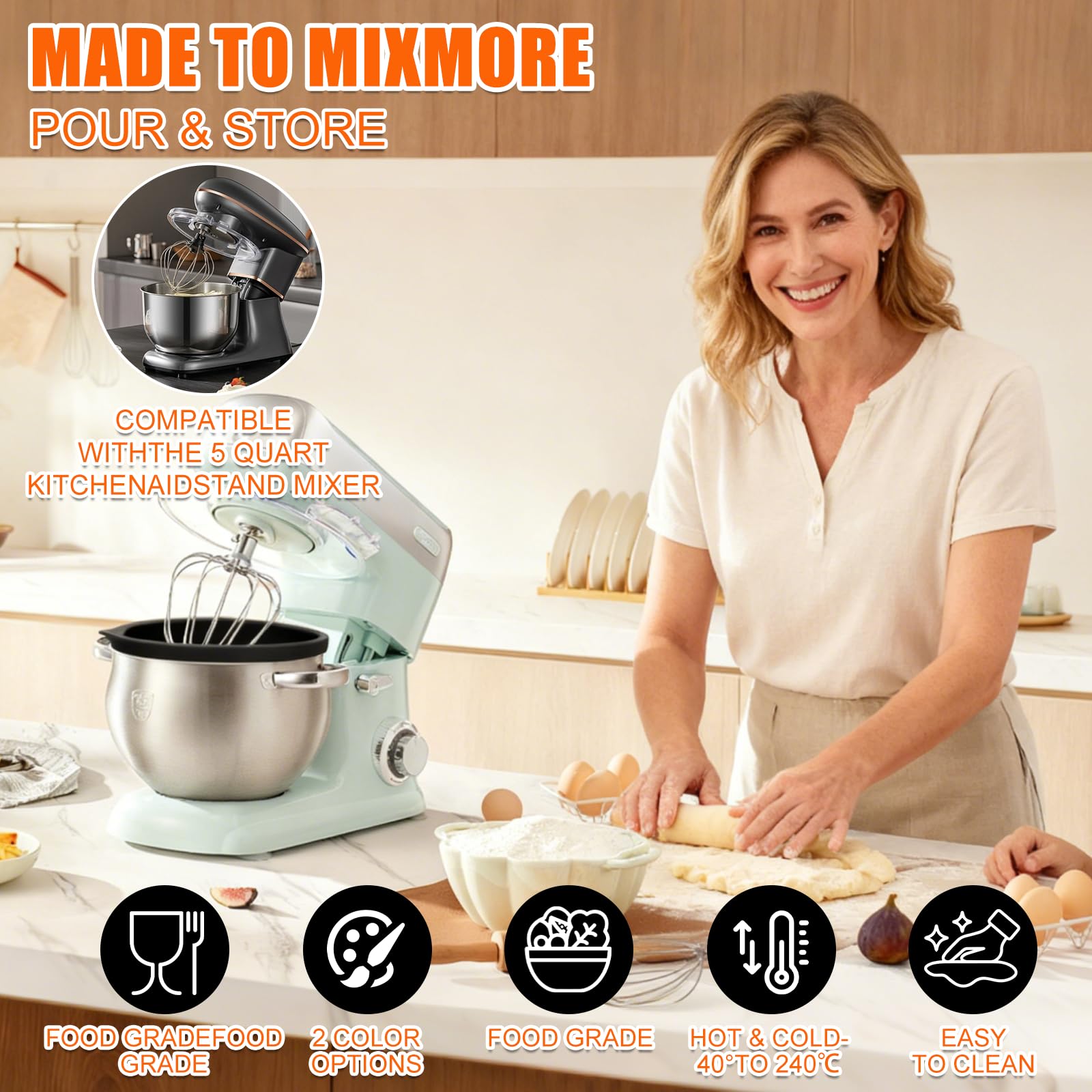SelfTek liner de silicona en KitchenAid, uso versátil para amasar y almacenar