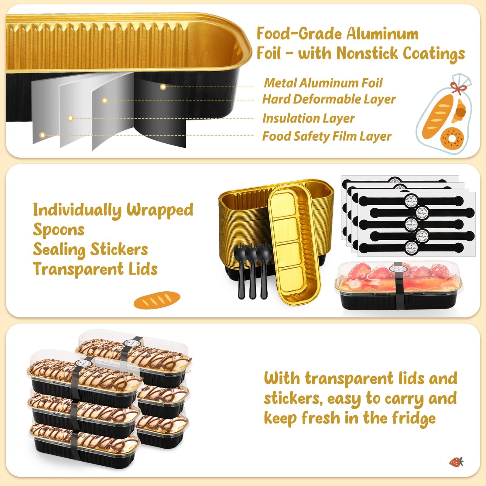 Selizo tapas claras para transporte seguro de pasteles y postres.