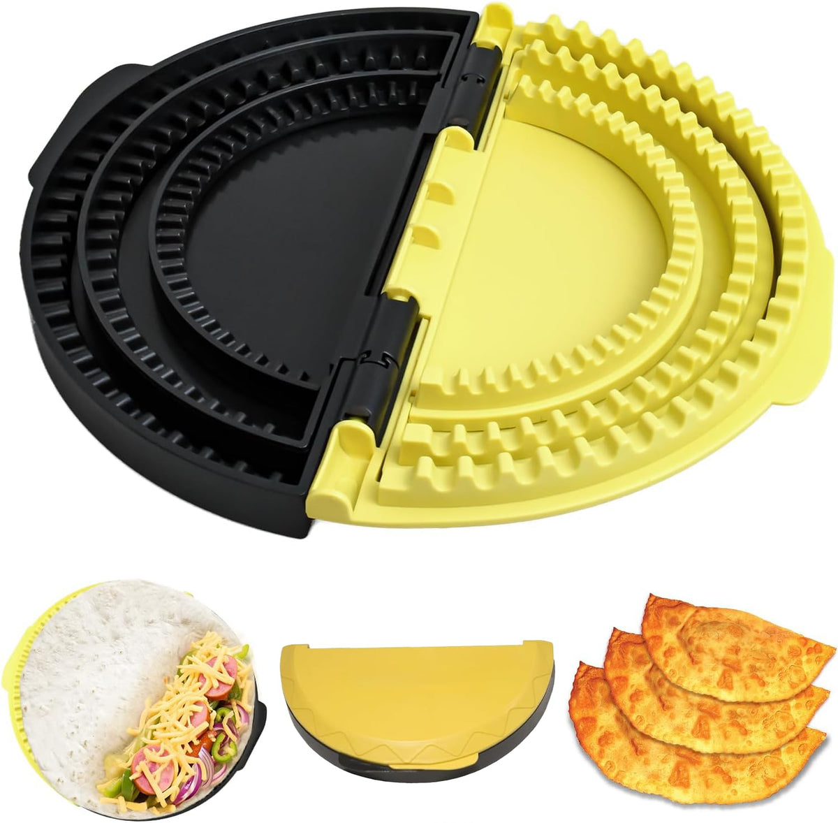 Sellador de tortillas 3 en 1 en uso con 6 pulgadas para quesadillas crujientes