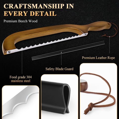 SeLucky cuchillo para pan masa madre, curva Bow para conservar la miga aireada.