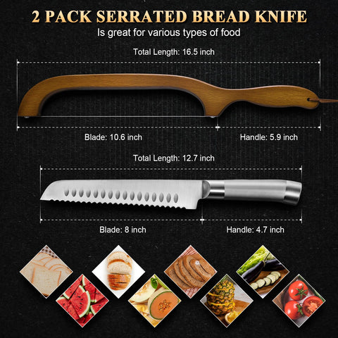 SeLucky cuchillo pan masa madre, diseño ergonómico con guardia de madera para seguridad.