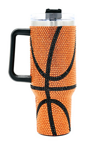 SEM LIFE Vaso Bling con asa baloncesto 40oz, ideal para entrenamientos y hidratación.
