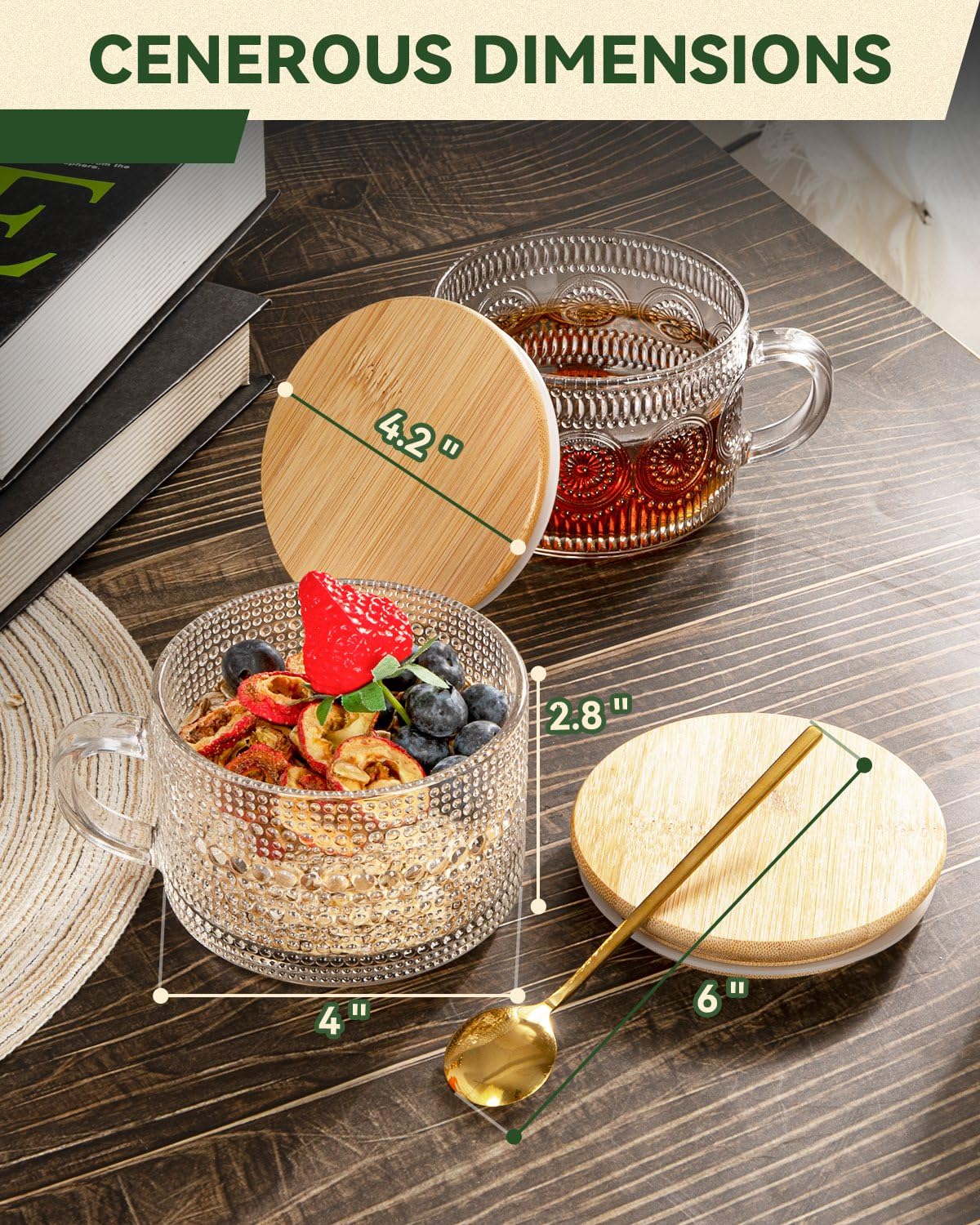 Semderm taza de vidrio apilable para ahorro de espacio.