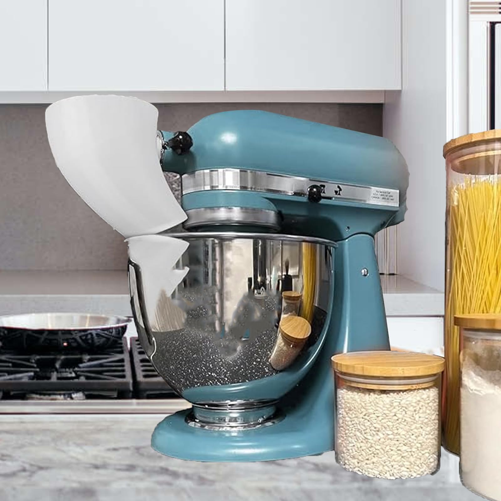 Semihacker embudo para KitchenAid KSM150, chorro de vertido 30° para verter limpio.