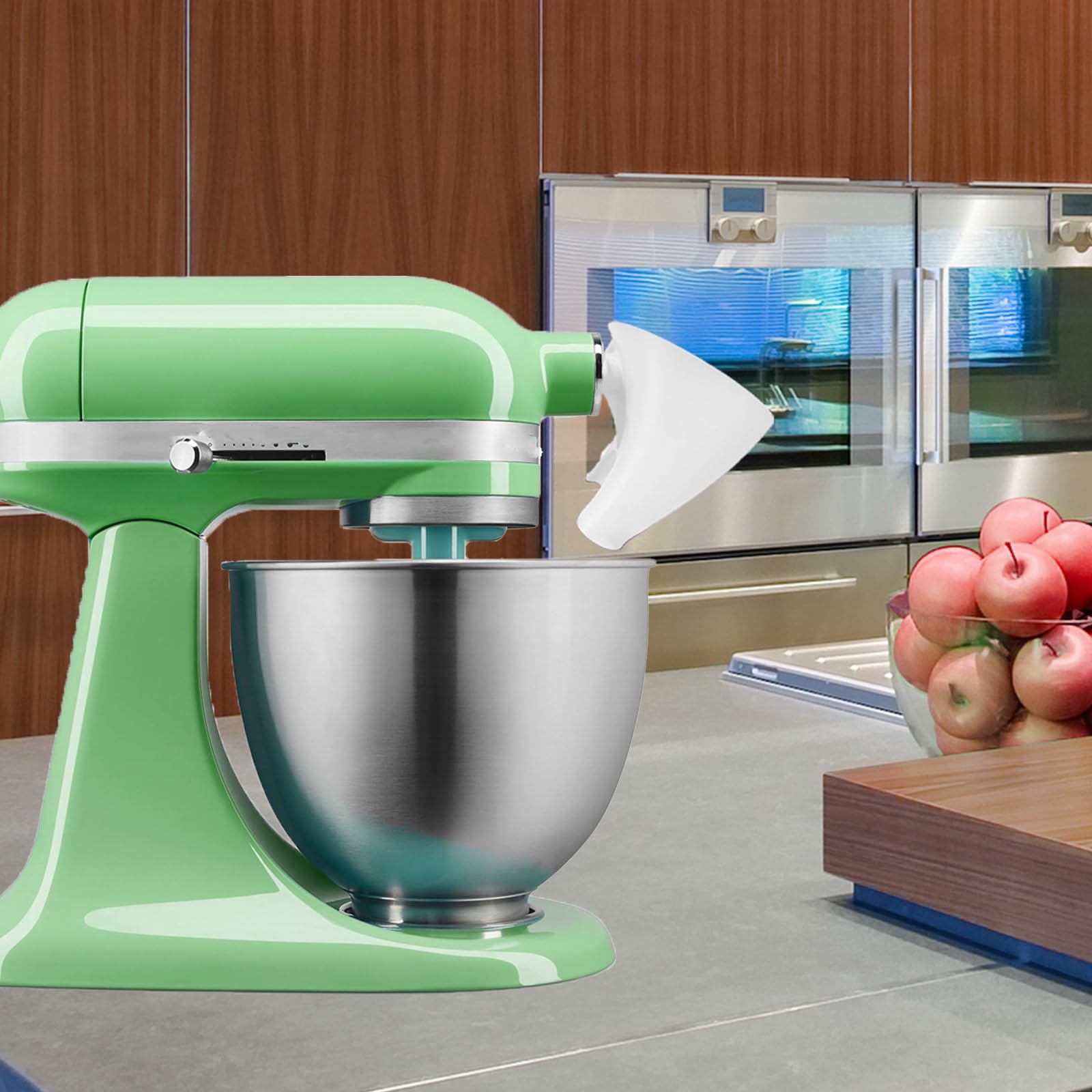 Semihacker embudo para KitchenAid KSM150, doble funcionalidad como almacenamiento y vertido.