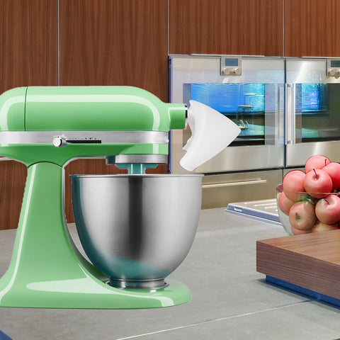 Semihacker embudo para KitchenAid KSM150, doble funcionalidad como almacenamiento y vertido.