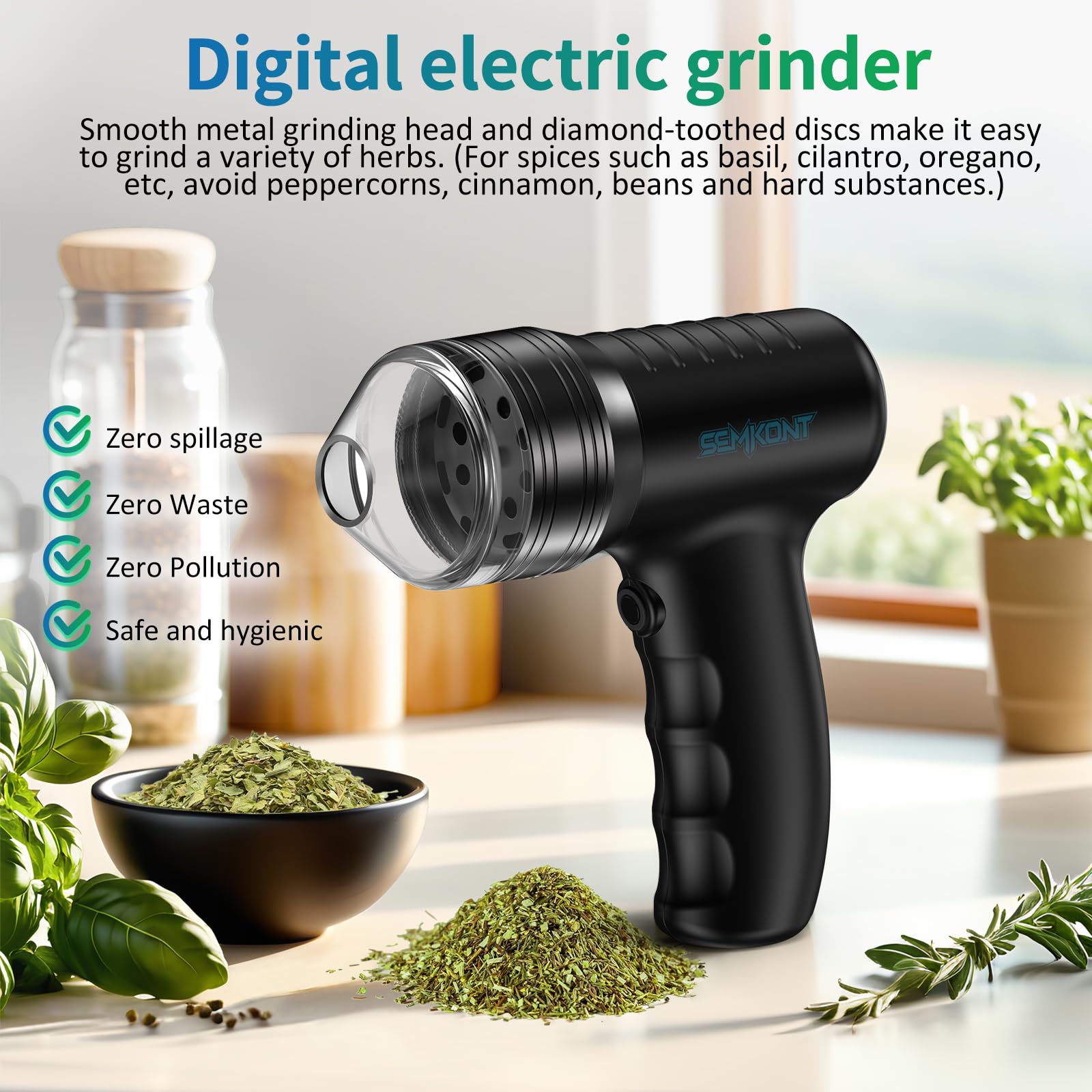 SEMKONT Molino eléctrico: regalo elegante para amantes de hierbas y especias.