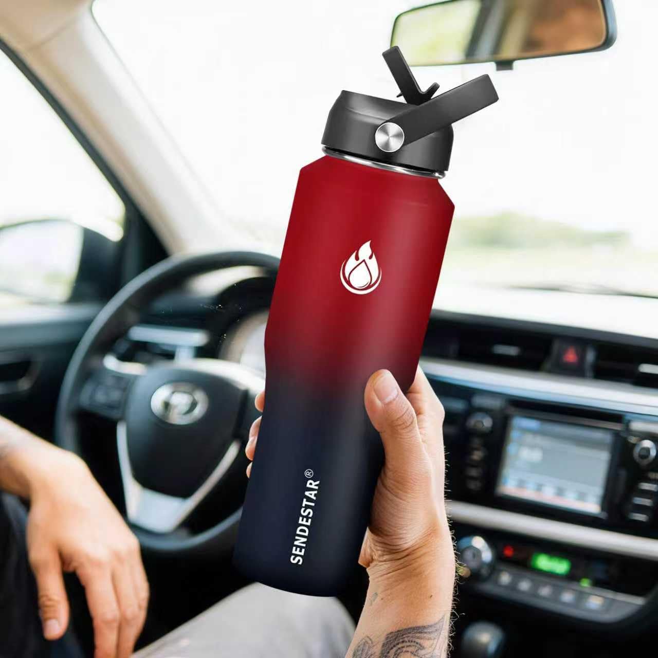 SENDESTAR botella de acero inoxidable con recubrimiento antideslizante