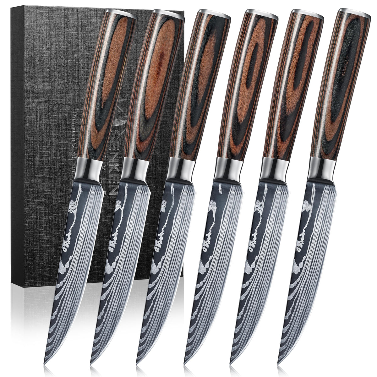 Senken Knives cuchillo de bistec con patrón damasco para corte preciso