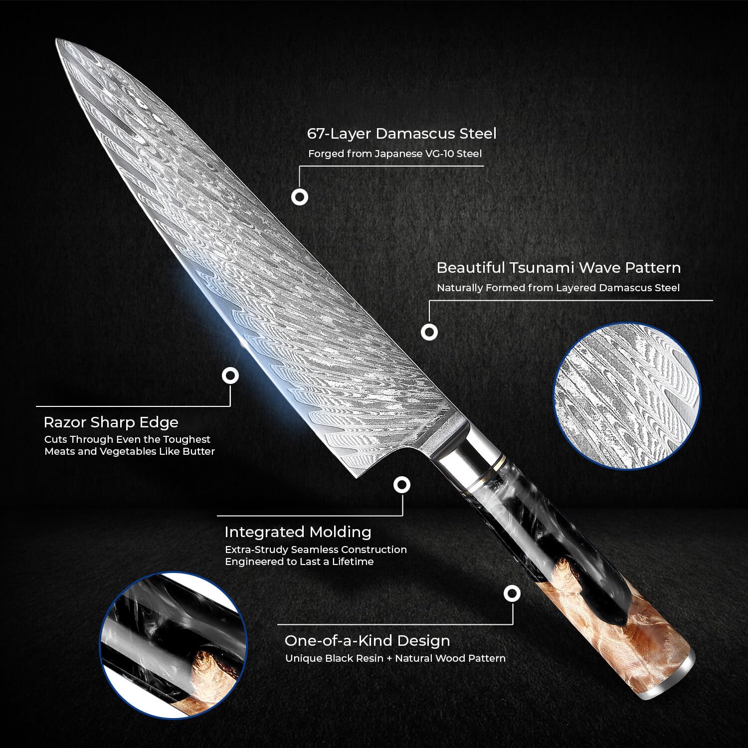 Senken Tsunami: cuchillo chef primer afilado para cortes finos.