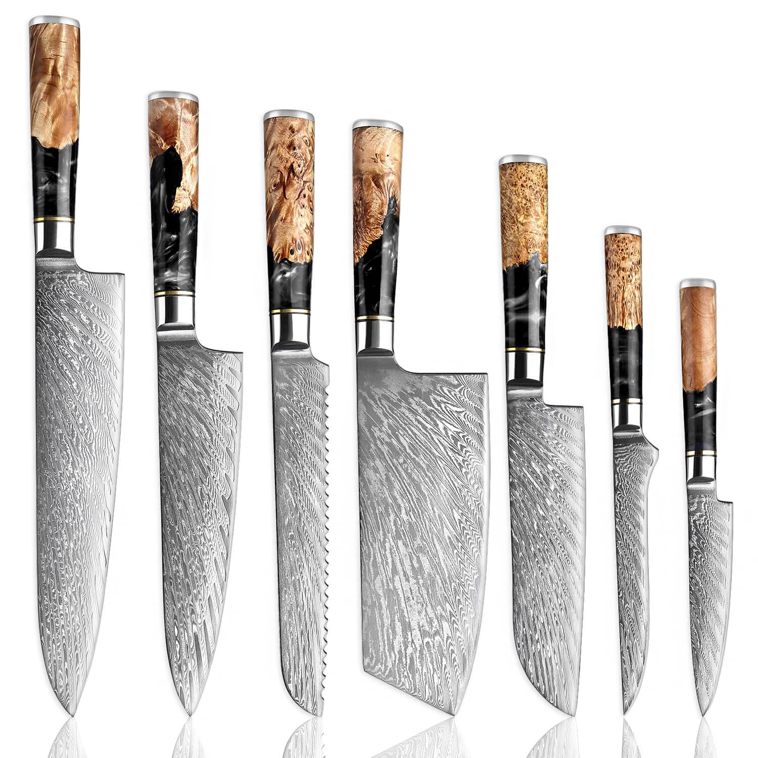 Senken Tsunami Set: cuchillos damascus 67 capas para cocina precisa y duradera.