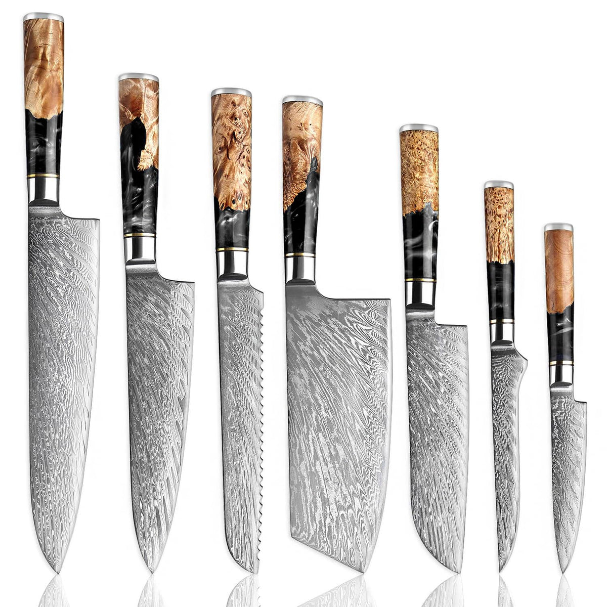 Senken Tsunami Set: cuchillos damascus 67 capas para cocina precisa y duradera.