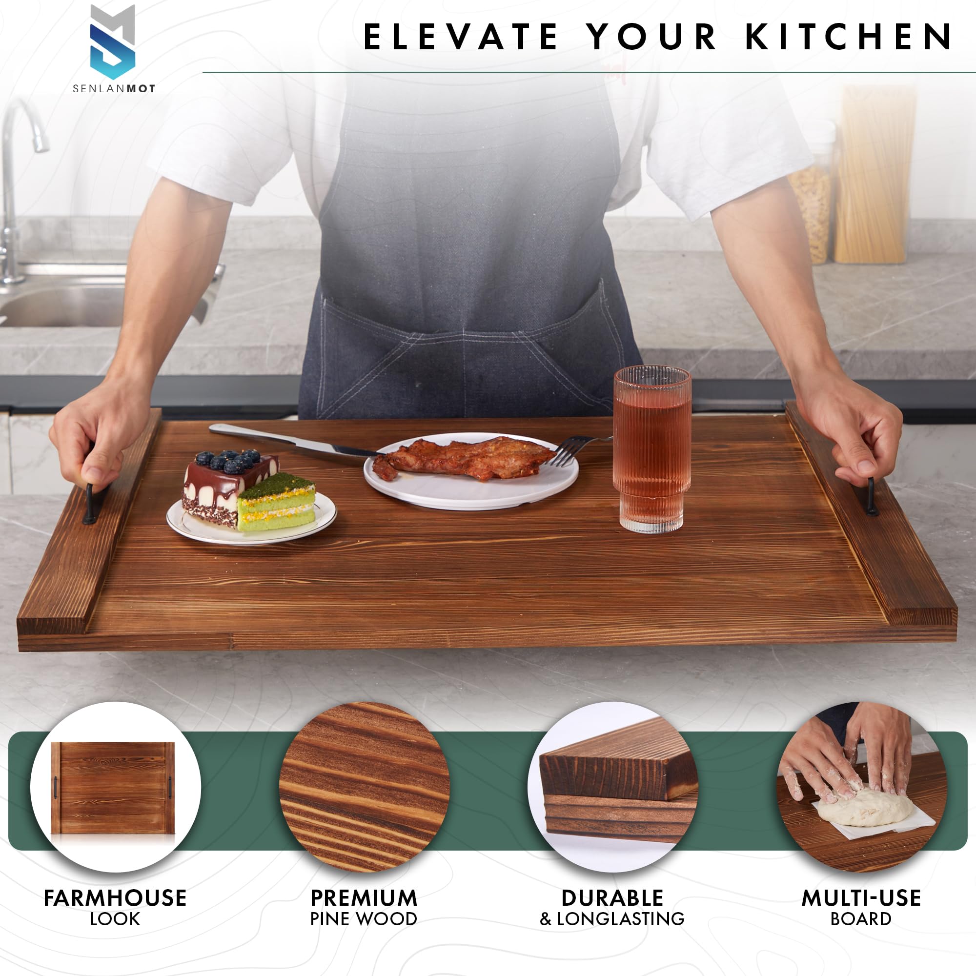 SenlanMot bandeja decorativa con asas, perfecta para servir aperitivos.
