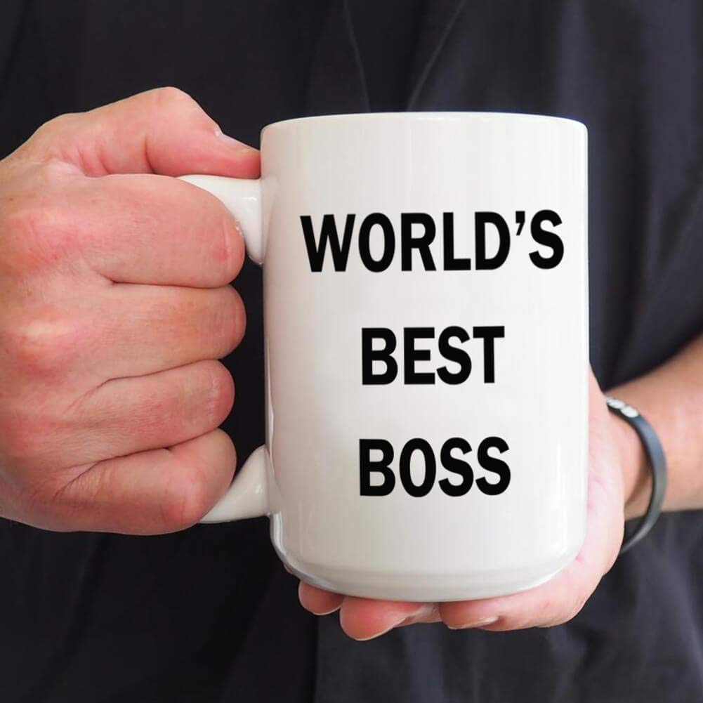 Taza senooe Mejor Jefe Mundo, impresión a doble cara para diestro o zurdo.