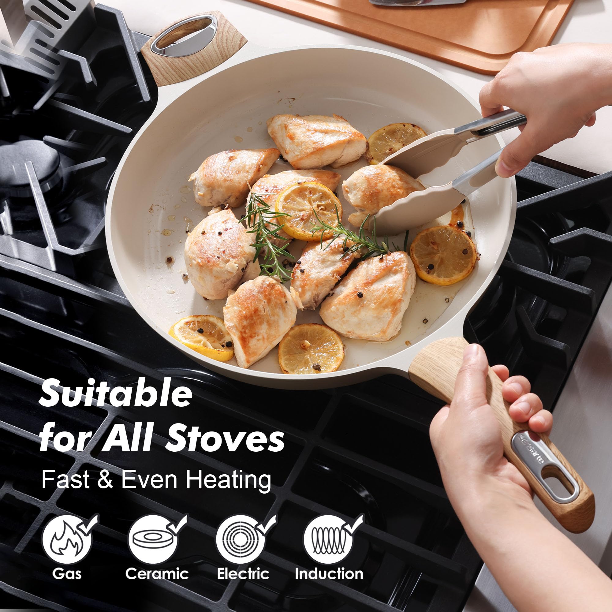 SENSARTE sartén grande ideal para huevos y salteados con poco aceite.