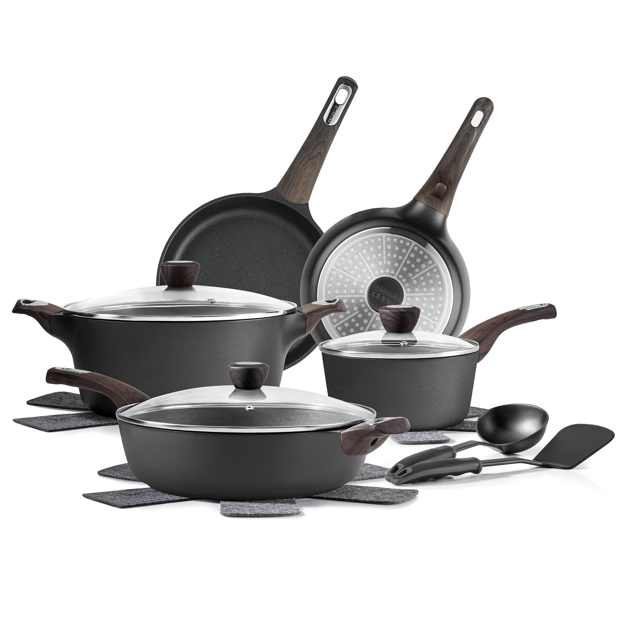 SENSARTE juego de ollas y sartenes antiadherentes, superficie suave para cocinar sin pegar
