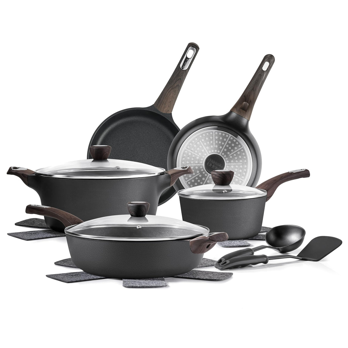 SENSARTE juego de ollas y sartenes antiadherentes, superficie suave para cocinar sin pegar