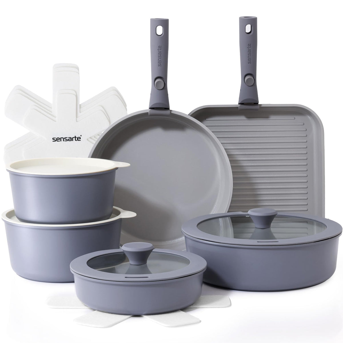 SENSARTE juego de ollas y sartenes cerámicas de 17 piezas para cocina versátil