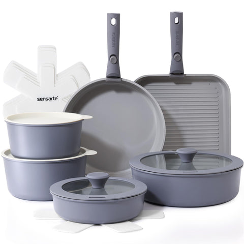 SENSARTE juego de ollas y sartenes cerámicas de 17 piezas para cocina versátil