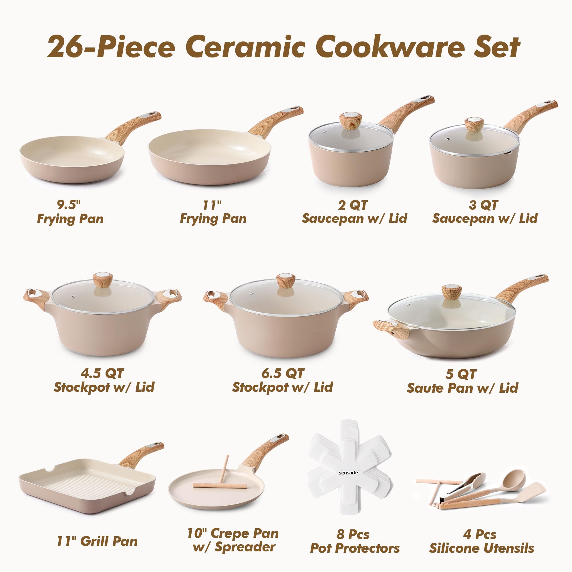 SENSARTE sarten 9-11 pulgadas con recubrimiento ceramico antiadherente