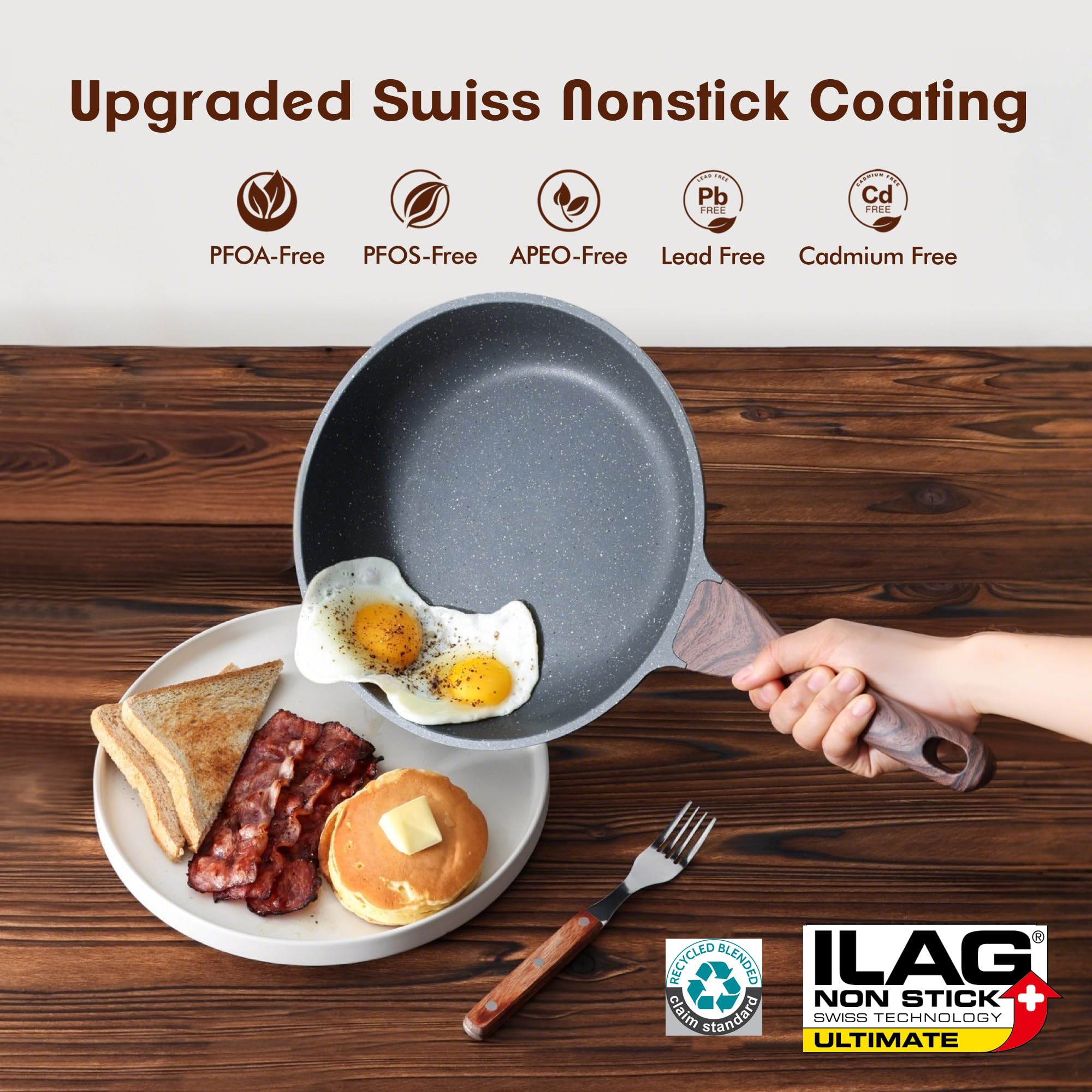 SENSARTE sartén 11 pulgadas con tapa antiadherente granito para porciones grandes