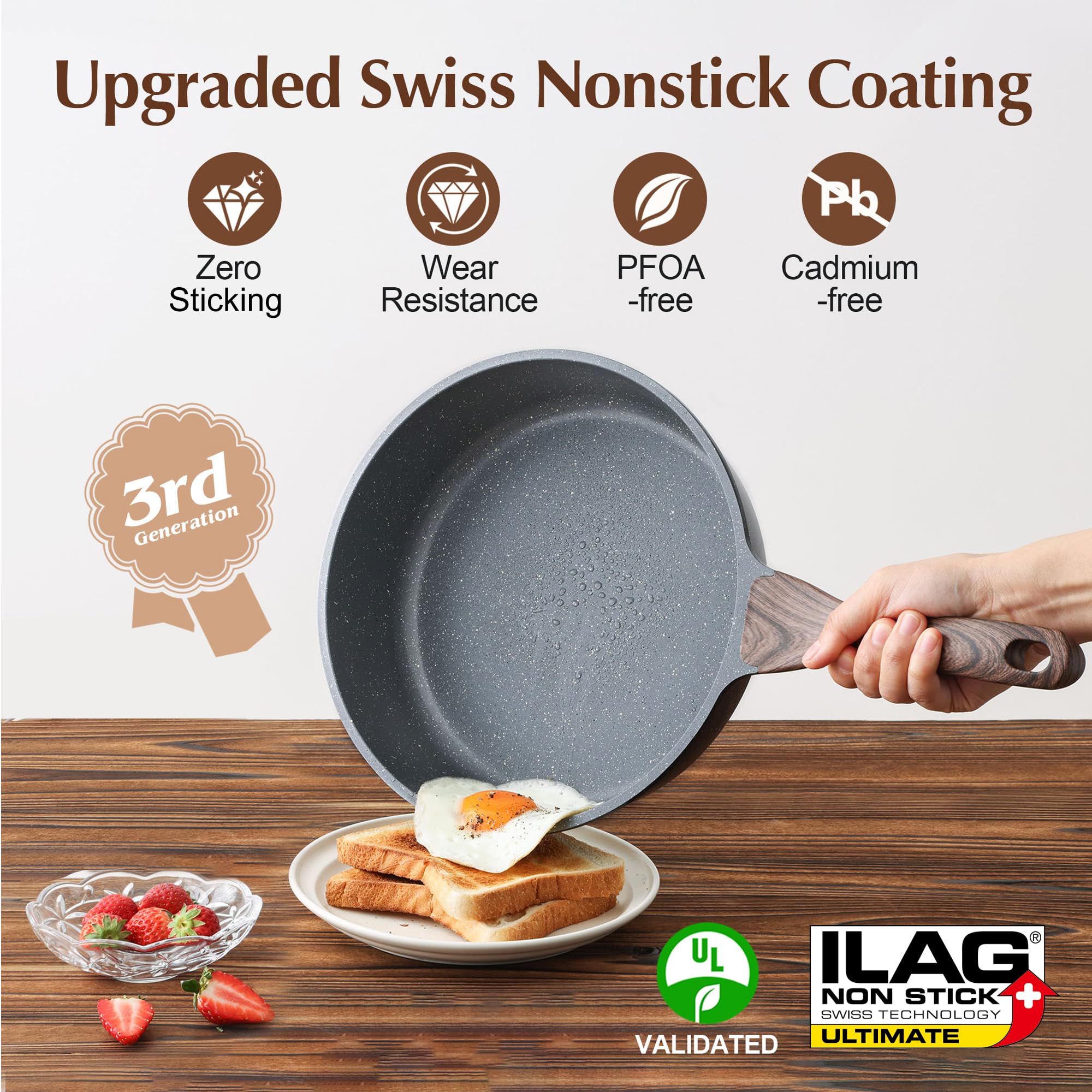 SENSARTE sartén antiadherente granito 11 pulgadas ideal para saltear