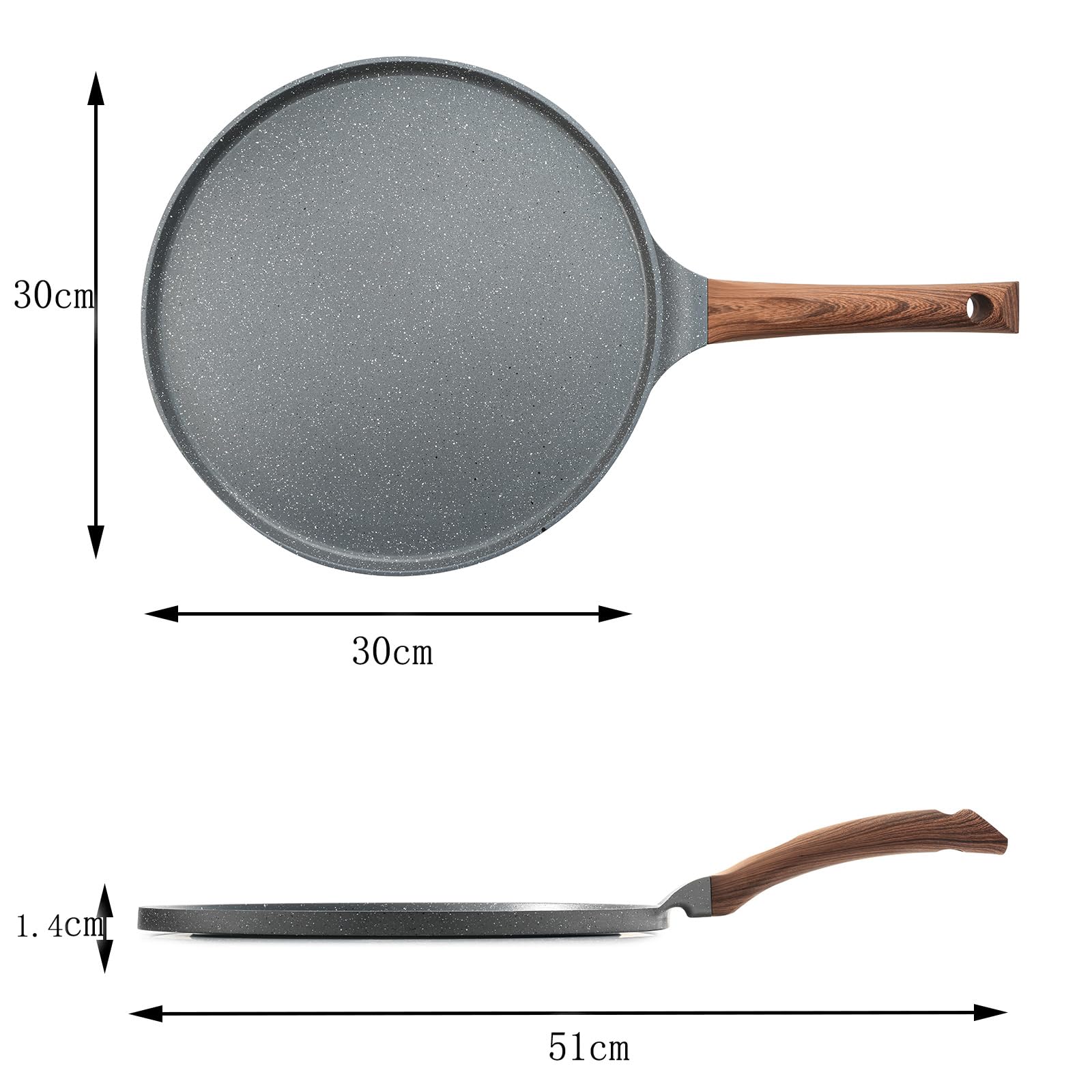 SENSARTE sarten con borde alto facilita voltear crepes y evitar derrames.