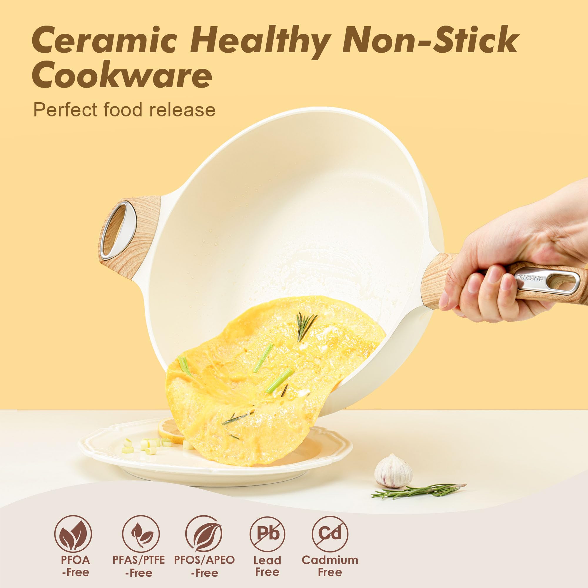 SENSARTE sartén cerámica interior liso, ideal para saltear con poco aceite