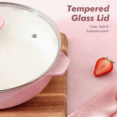 SENSARTE sartén cerámica rosa, diseño elegante para cocina.