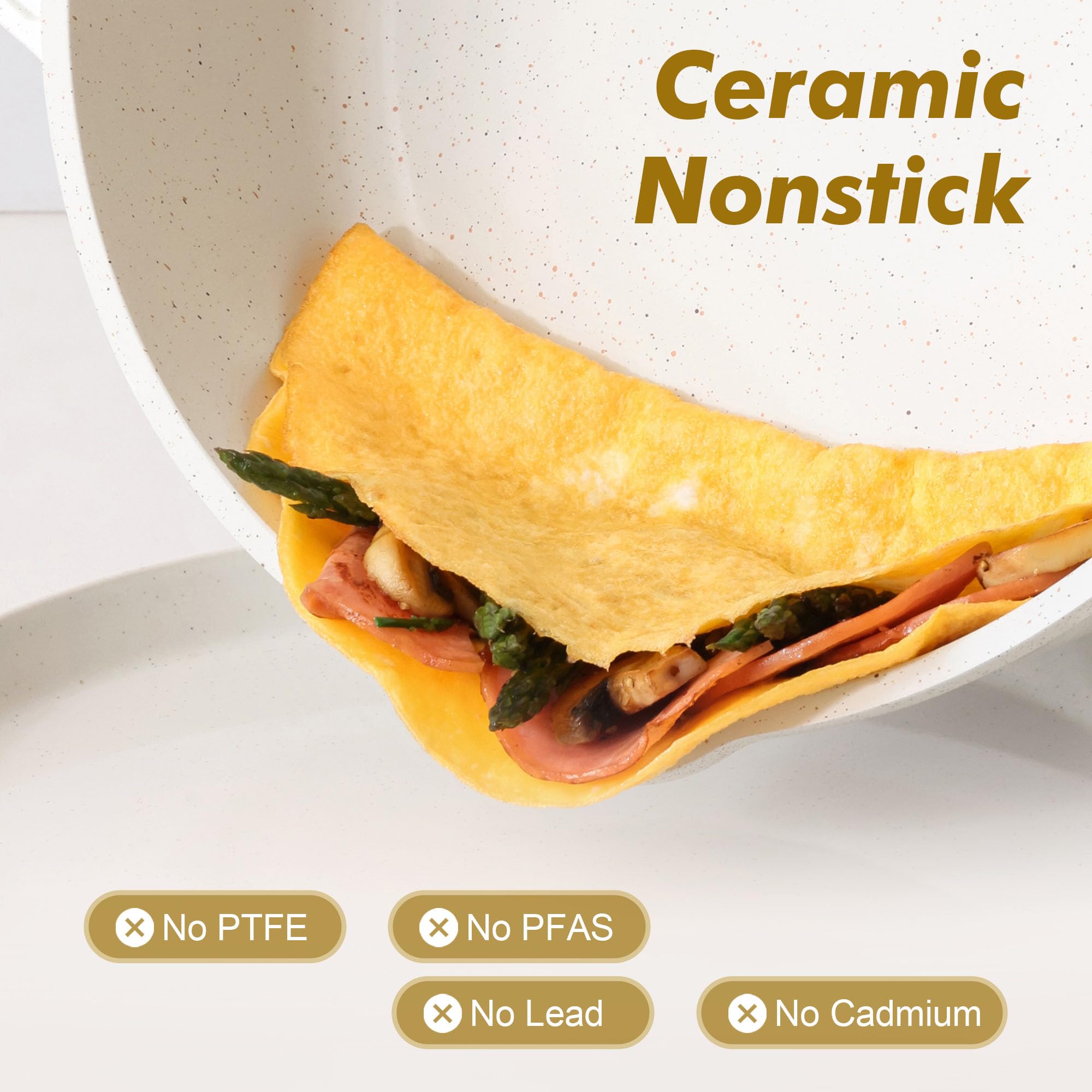 SENSARTE sartén cerámica sin pega 4.5qt con tapa para porciones de 2 a 4