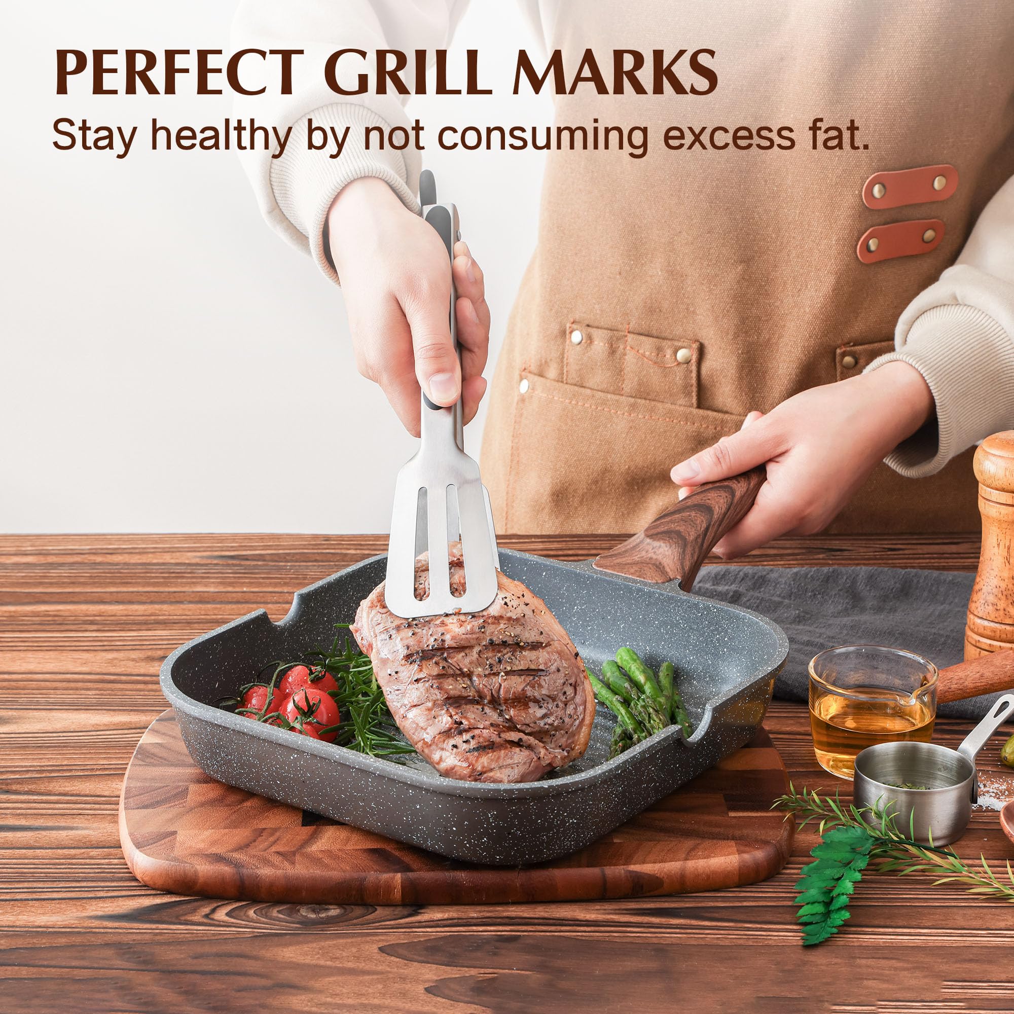 SENSARTE Sartén Grill aluminio fundido, construcción duradera y estable