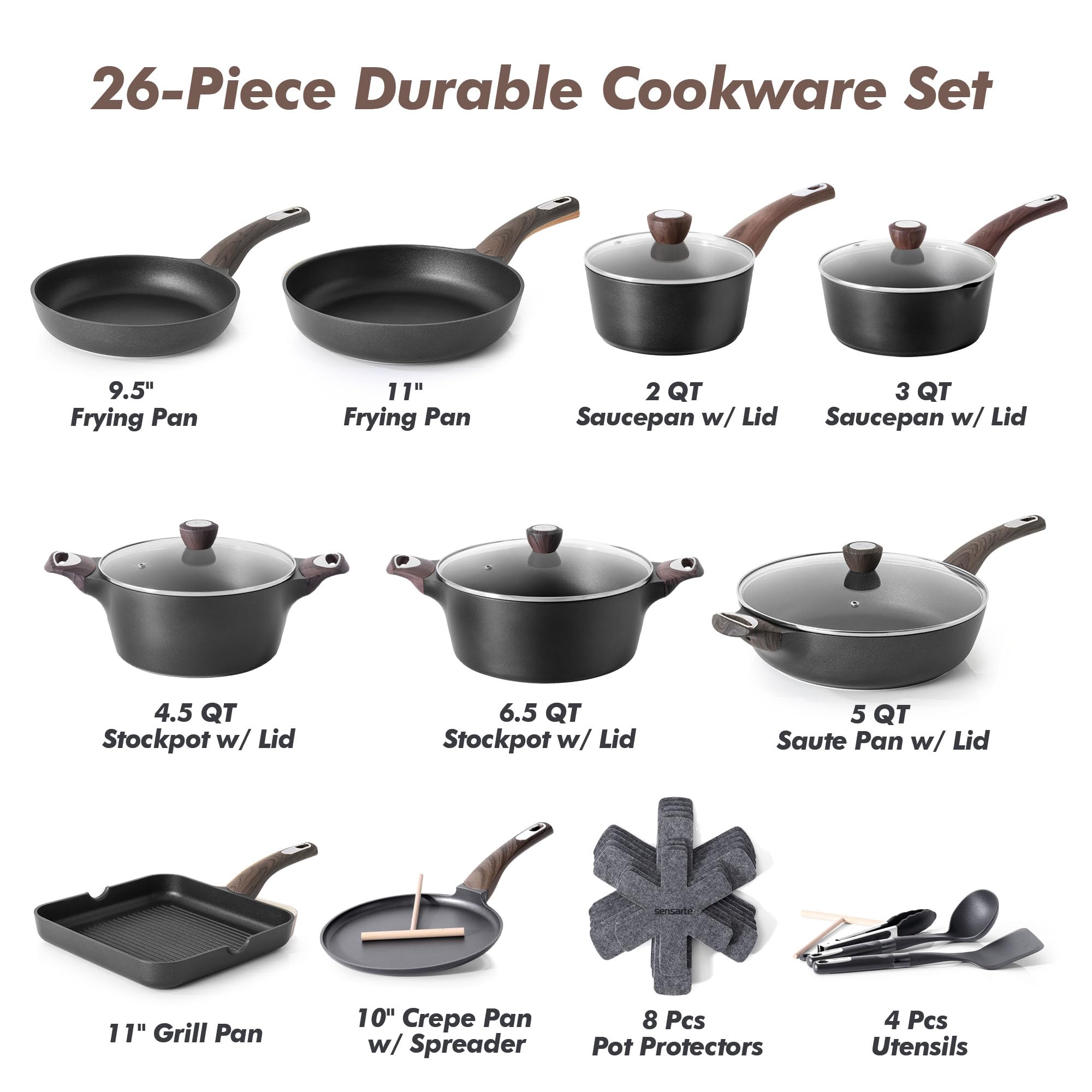 SENSARTE salteado de 12 pulgadas 5qt con tapa para resultados consistentes.