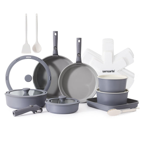 SENSARTE 24 piezas de cazos y sartenes, ideal para cocinar variado en casa