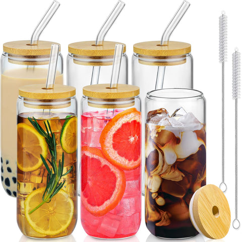 SENTVEND vaso de vidrio de 20 onzas con tapa de bambú, ideal para bebidas frías.