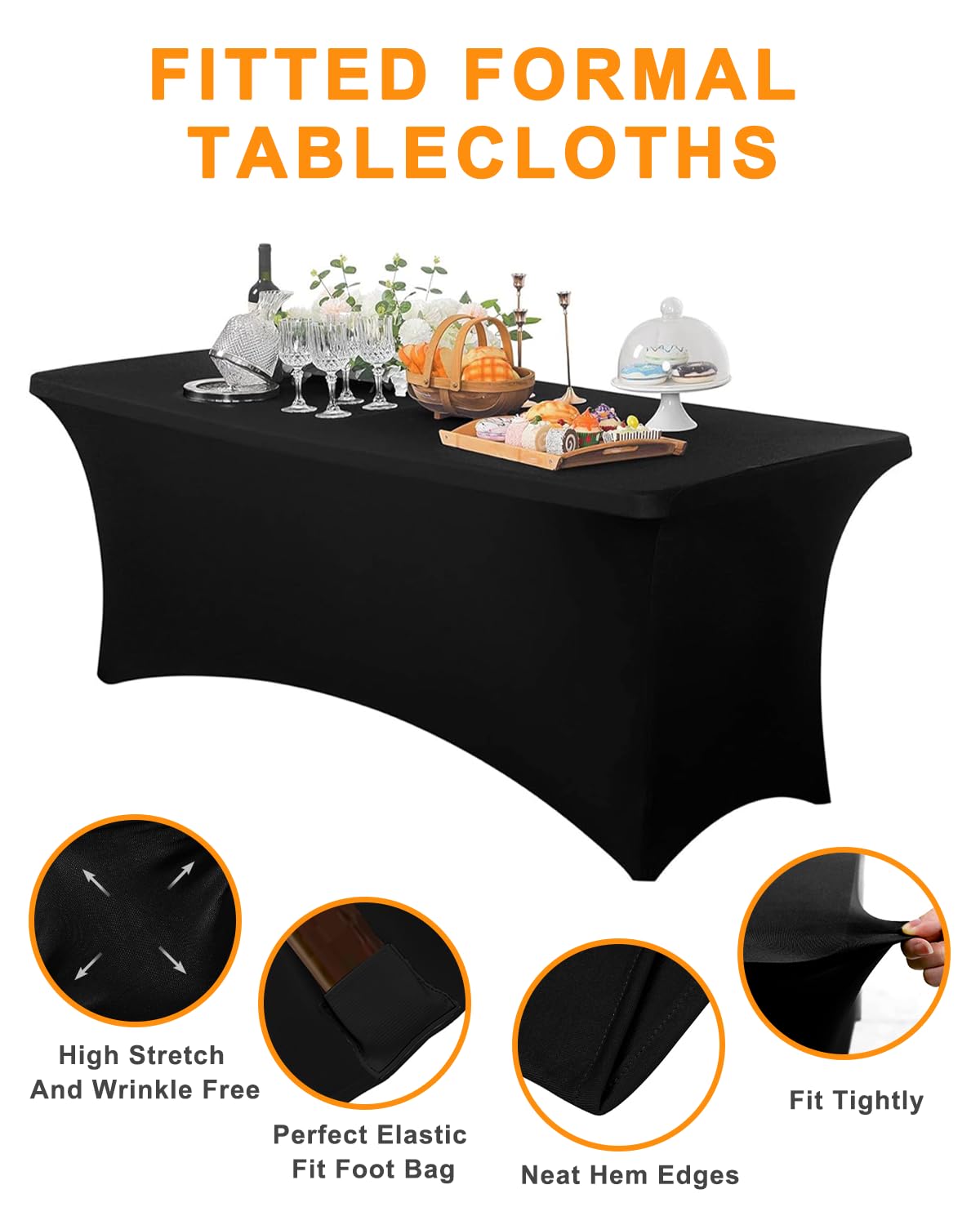 Mantel SEPARO 6ft negro, bolsillos elásticos para patas, resistencia y acabado uniforme.