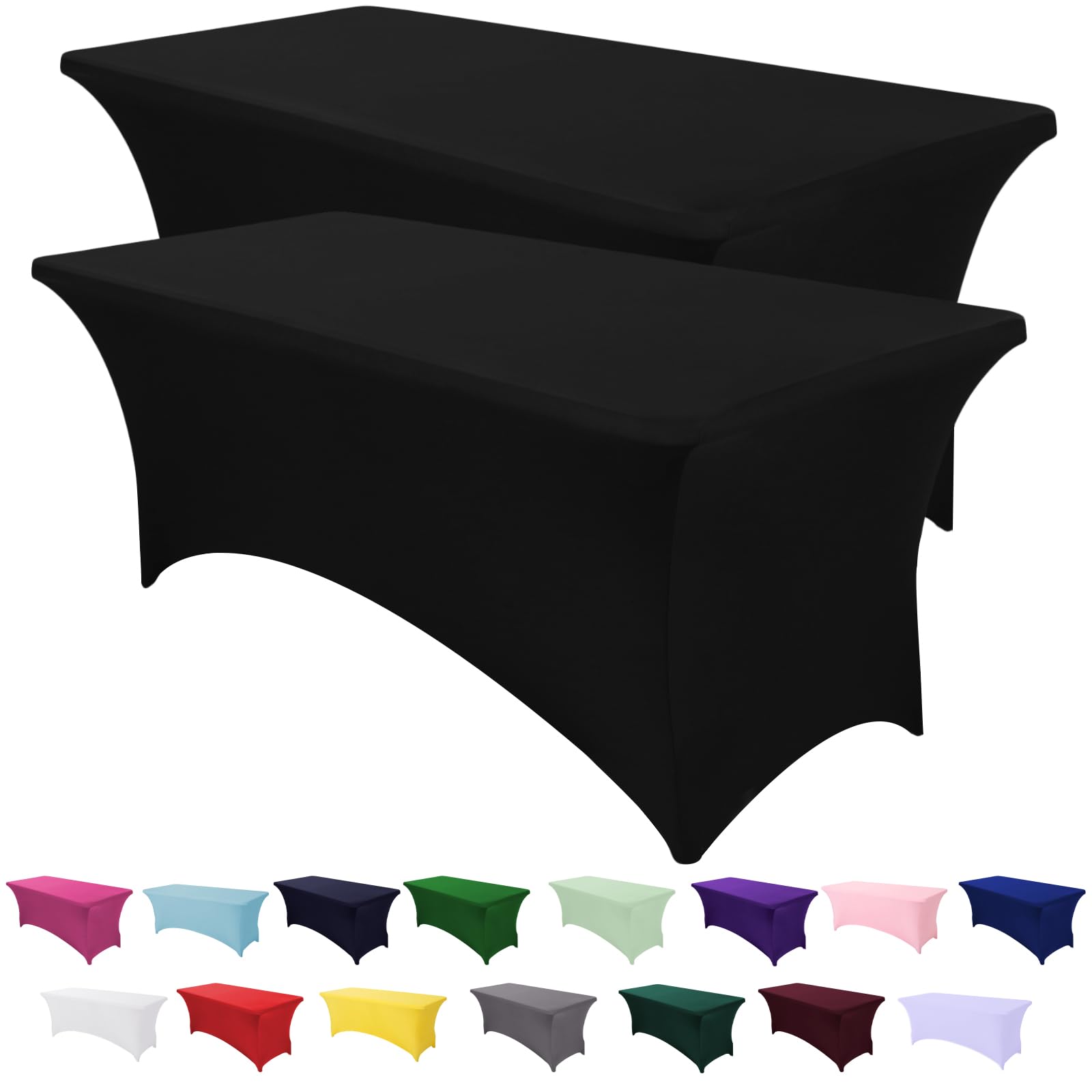 Mantel SEPARO espandex 6ft negro, tejido elástico para ajuste perfecto en mesas plegables.