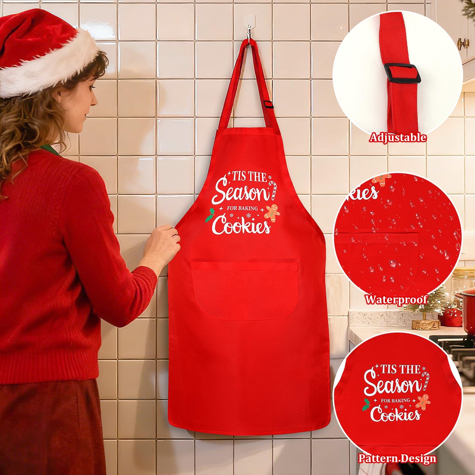 SEPGLITTER delantal navidad para adultos con bolsillos prácticos.