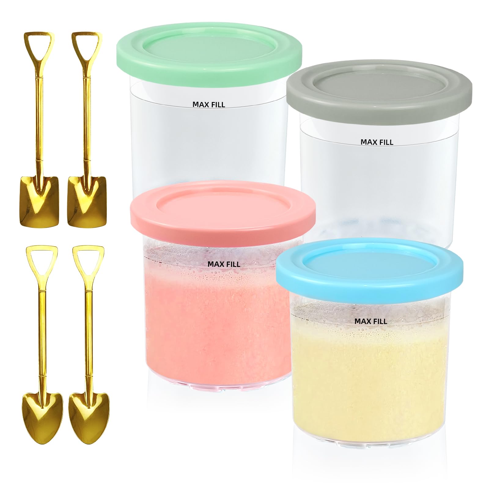 Septo Creami contenedores 16 oz con tapas incluidas para postres.
