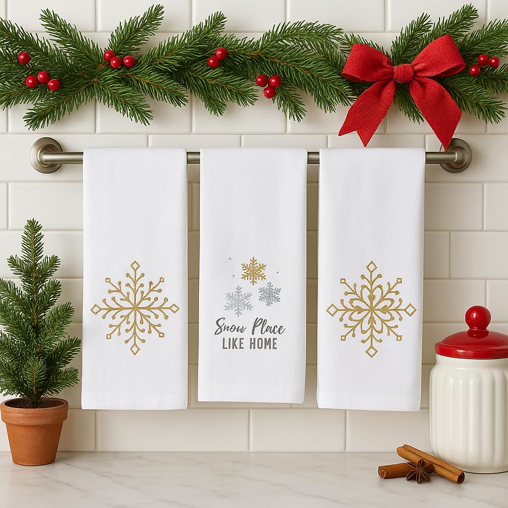 Serafina Home: toallas con frase navideña y copos, decoración festiva diaria
