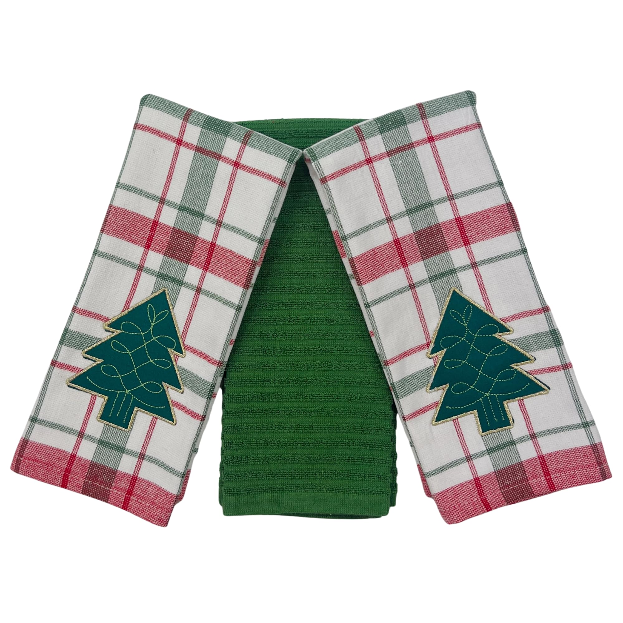 Toallas Serafina Home, cuadros rojo-verde con árbol bordado, ideales para secar platos.