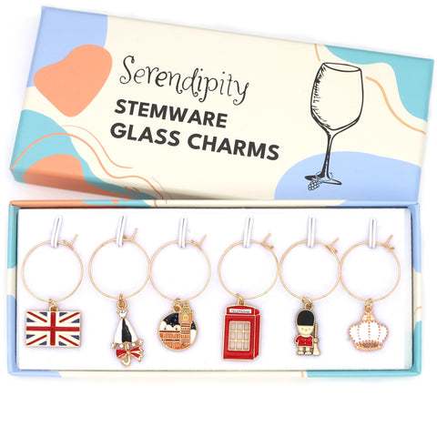 Serendipity charms para copas con bandera británica, ideal para identificar copas y mostrar orgullo