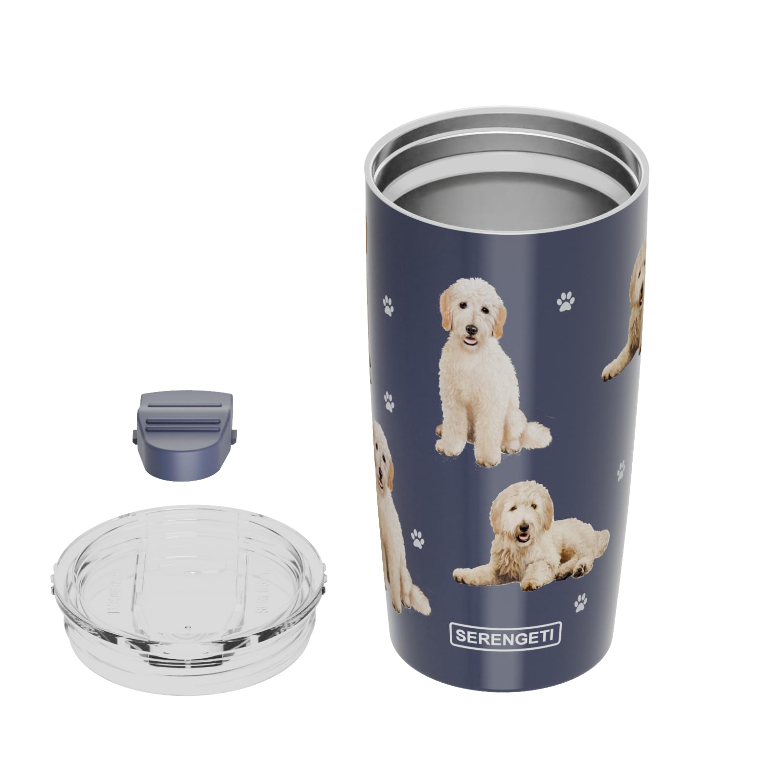 SERENGETI Goldendoodle Tumbler diseño sin sudor, manos secas durante uso